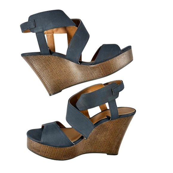 | Indigo Rd | Blue Brown Criss Cross Open Toe Wedge Sandal - 7.5 - Picture 7 of 11